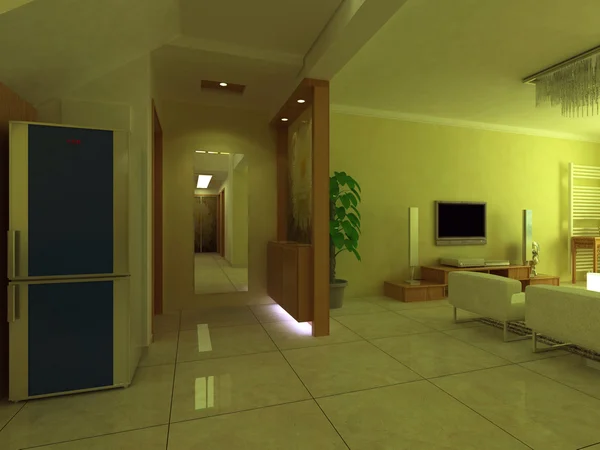 Σπίτι εσωτερικό 3d rendering — Φωτογραφία Αρχείου
