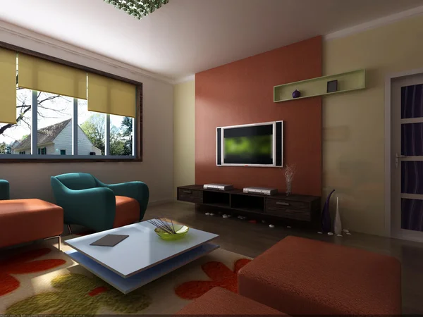 Inicio interior 3D renderizado — Foto de Stock