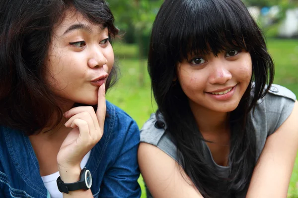 Two beautiful smiling young girls — Stock Photo, Image