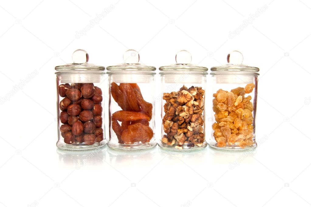 dried fruits and nuts in a glass  jar