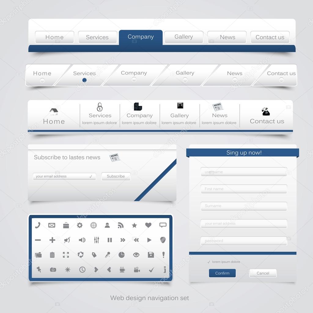 Web design navigation set. Vector