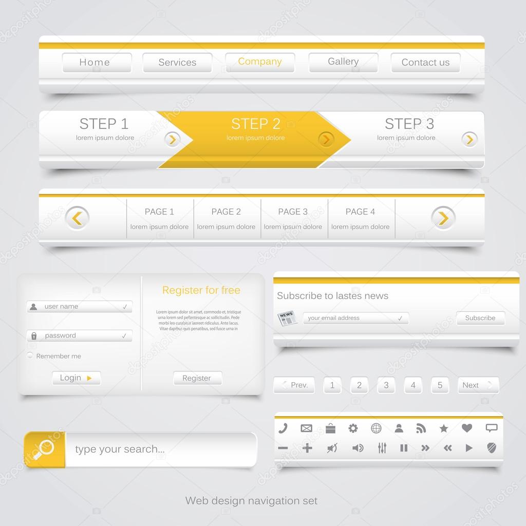 Web design navigation set. Vector