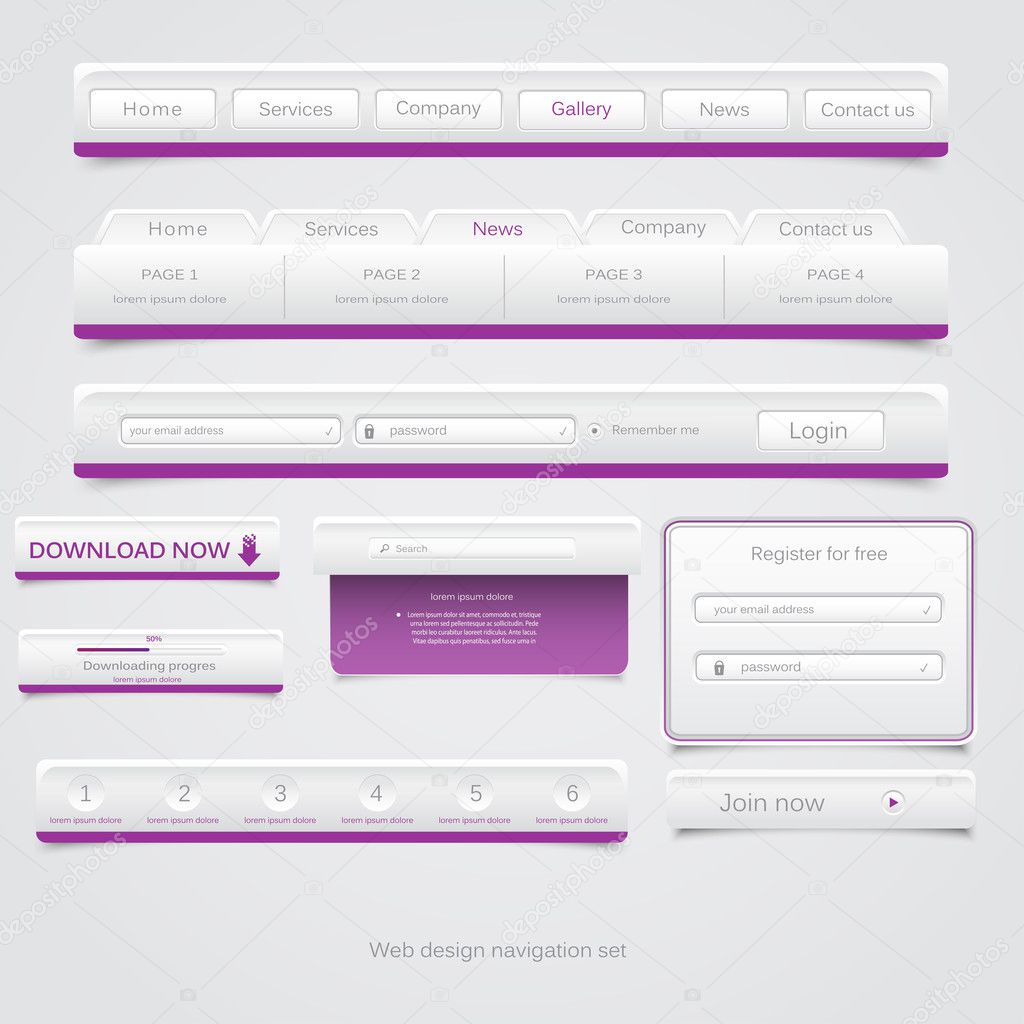 Web design navigation set. Vector