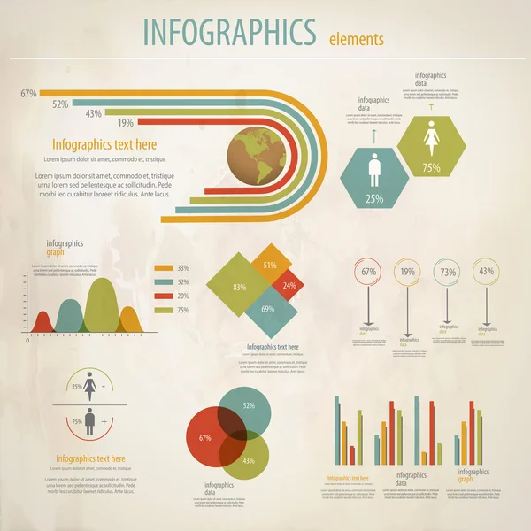 Zestaw retro infografiki. świat grafiki mapy i informacje. vect — Wektor stockowy