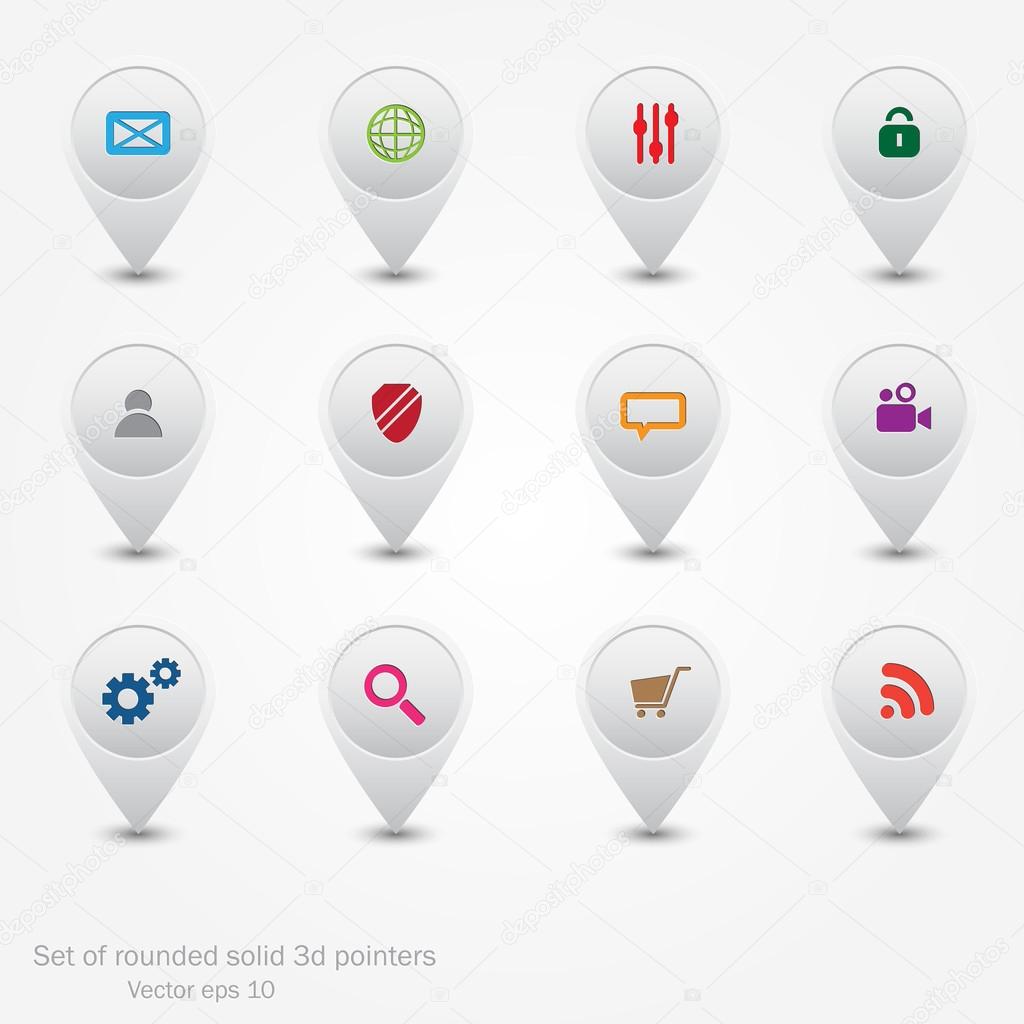 Set of round 3D pointers.Web icons. Vector