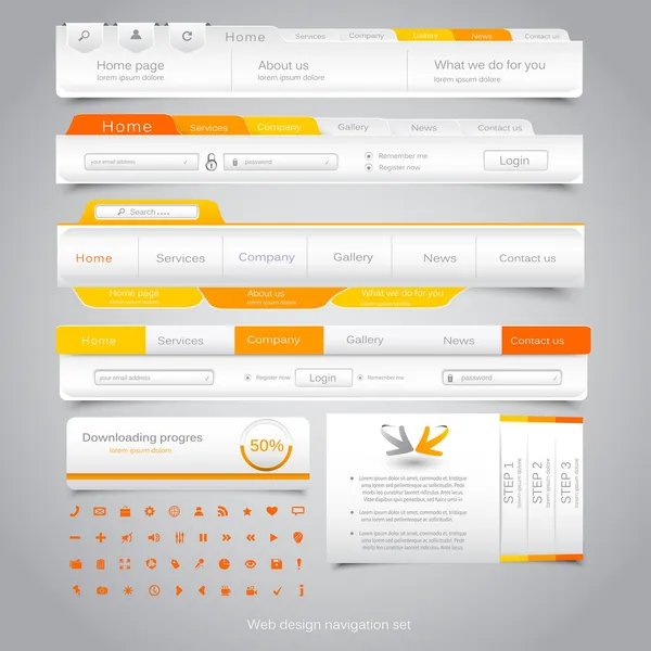 Diseño web conjunto de navegación. Vector — Vector de stock