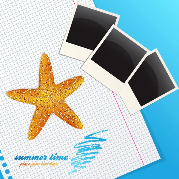 Fondo de verano colorido con estrellas de mar. Vector — Archivo Imágenes Vectoriales
