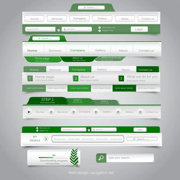 Conjunto de navegação Web design. Vetor — Vetor de Stock