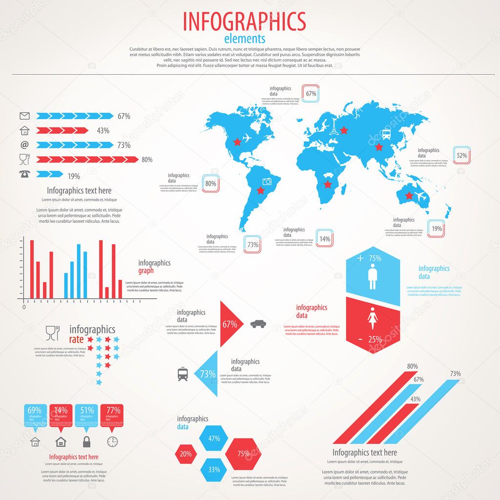 Travel infographics set. World Map and Information Graphics. Vec