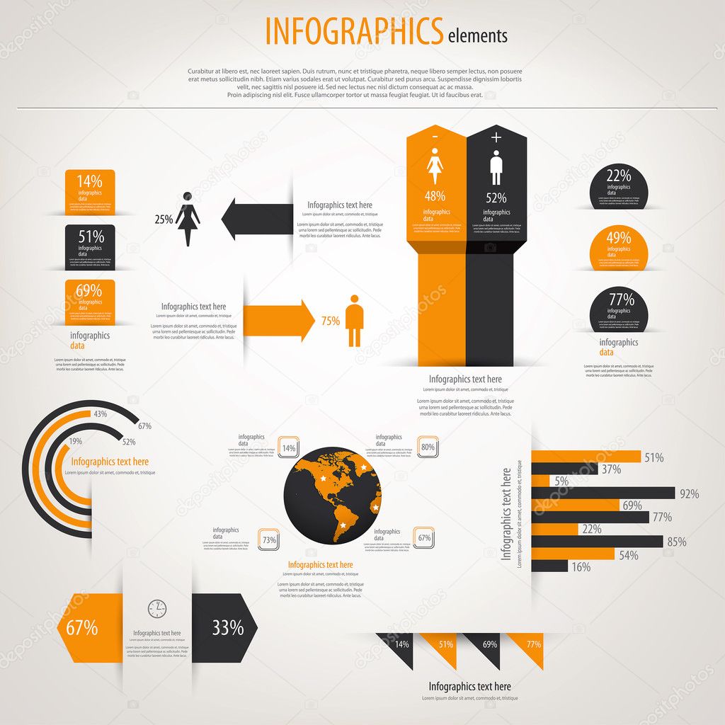 Retro infographics set. World Map and Information Graphics. Vect