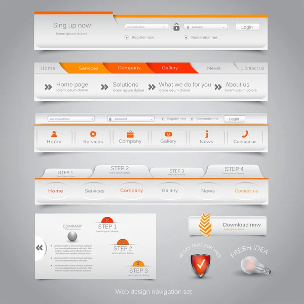 Web design navigering uppsättning. vektor Stockvektor