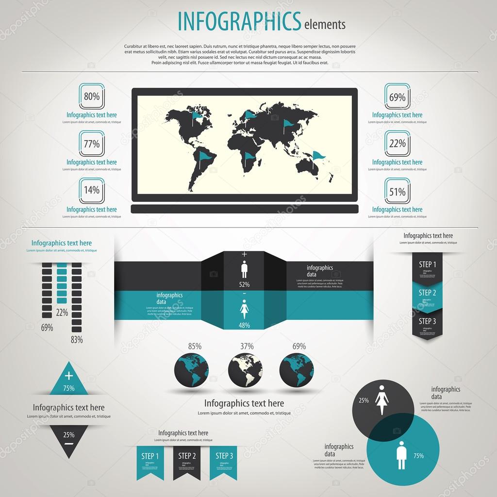 Retro infographics set. World Map and Information Graphics. Vect