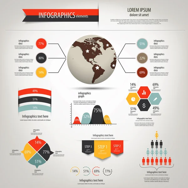Zestaw retro infografiki. świat grafiki mapy i informacje. vect — Wektor stockowy