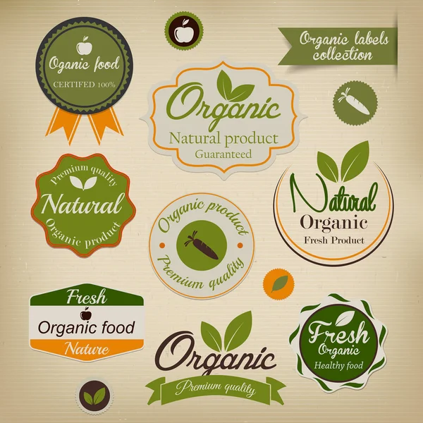 Retro stylad ekologiska livsmedel labels.vector — Stock vektor