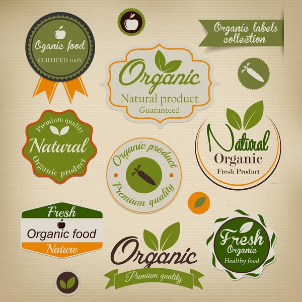 Etiquetas de alimentos ecológicos de estilo retro. Vector — Vector de stock