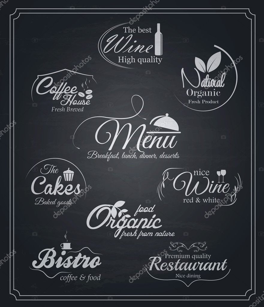 Chalkboard food and drinks labels. Vector Stock Vector Image by