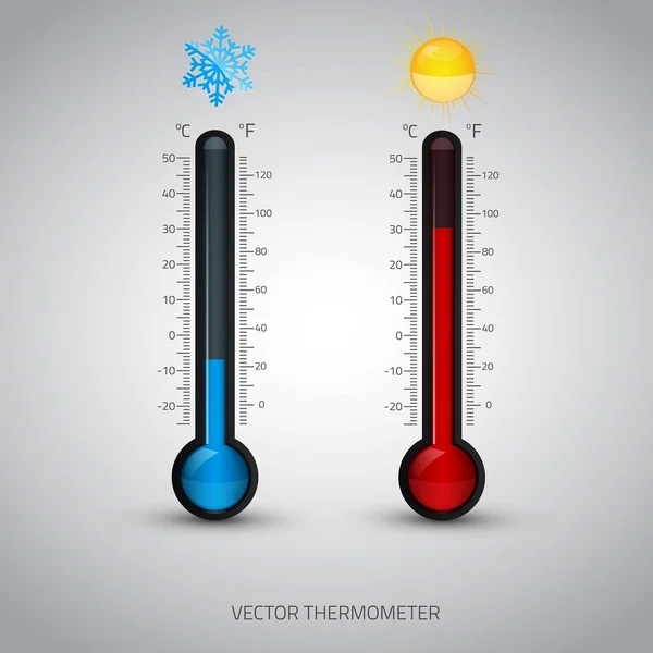 Ícone do termómetro. Vector. Celsius e Fahrenheit . — Vetor de Stock