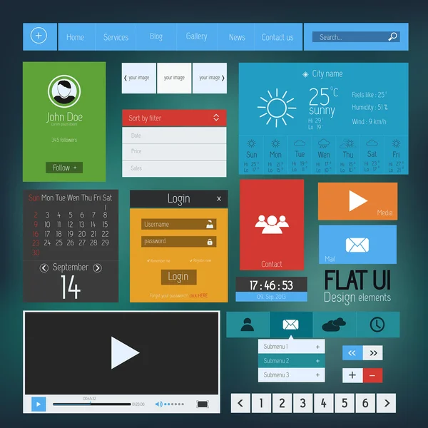 Elementos UI para web e mobile.Icons e buttons.Flat design. Ve — Vetor de Stock