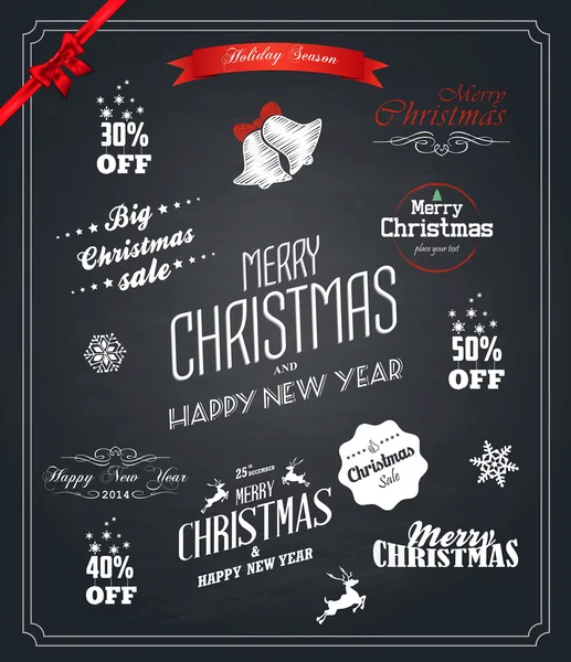 Etiketler, amblem ve dekoratif öğeler - chalkboa Noel ayarla — Stok Vektör