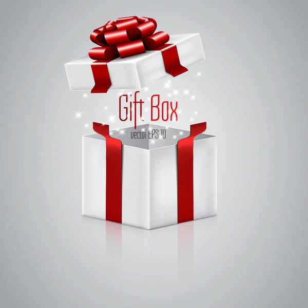 Boîte cadeau ouverte avec ruban rouge. Vecteur — Image vectorielle