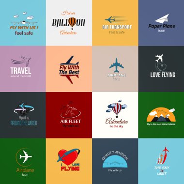 uçak simgeler kartları. Modern seyahat simgeler kümesi. vektör