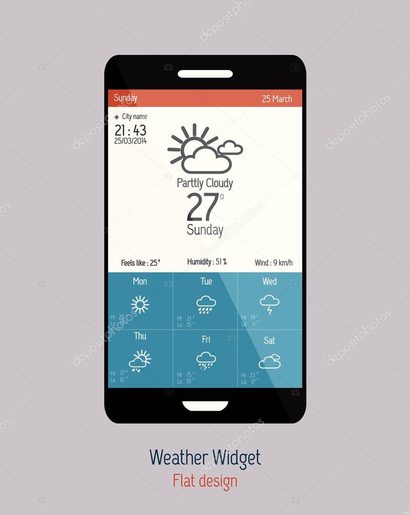 Set of weather icons for web and mobile. Flat design. Vector