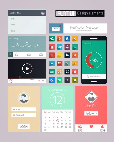 Elementos UI para web e mobile.Icons e buttons.Flat design. Ve — Vetor de Stock