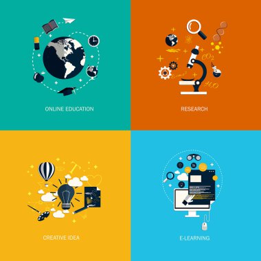 simgeler foronline eğitim, araştırma, yaratıcı fikir ve e-öğrenme.