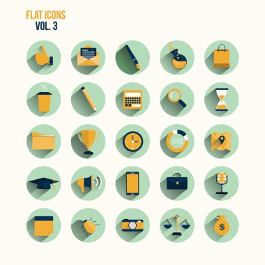 Modern düz simgeler koleksiyonu uzun gölge etkisi ile vektör