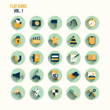 Modern düz simgeler koleksiyonu uzun gölge etkisi ile vektör