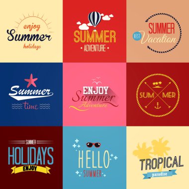 Yaz etiketleri ve Amblemler. vektör