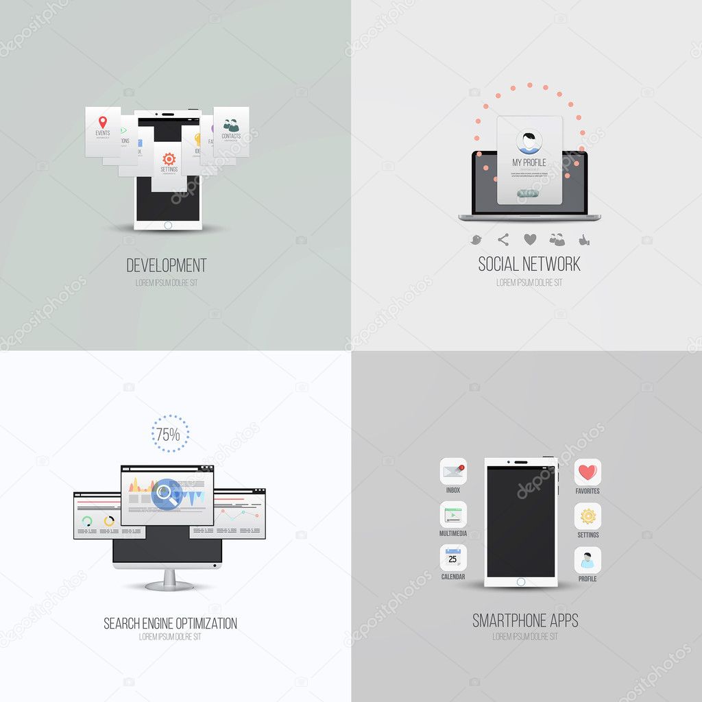 UI elements and Icons for smartphone apps, development, search e