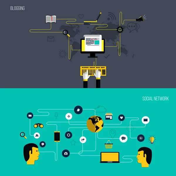 Iconos para bloguear y redes sociales. Estilo plano. Vector — Archivo Imágenes Vectoriales