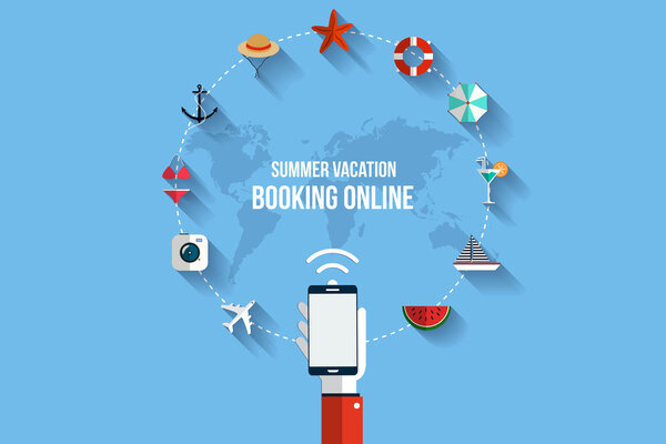 Modern vector illustration icons set of traveling,booking online