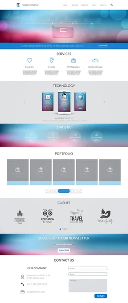Sito web modello di interfaccia- una pagina. Moderno stile piatto. Vettore — Vettoriale Stock