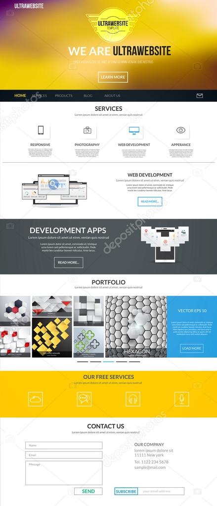 Website interface template- one page. Modern flat style. Vector