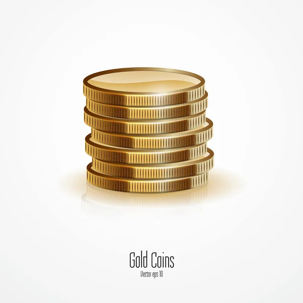 Zlatá hromádky mincí izolovaných na bílém pozadí — Stockový vektor