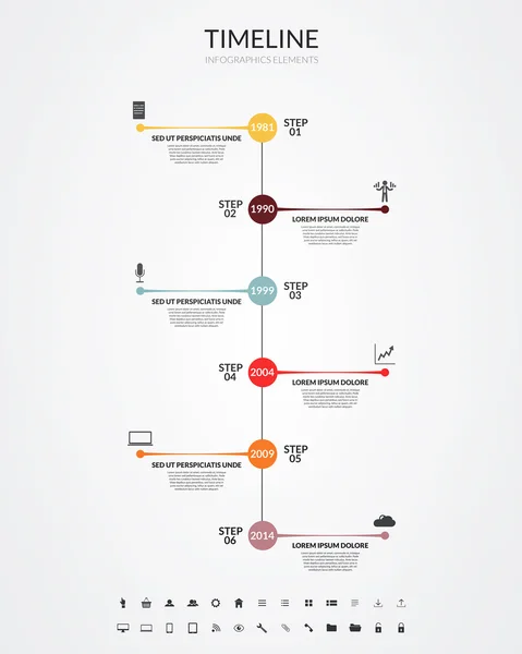 Infografías, elementos e iconos de la línea de tiempo. Vector — Vector de stock