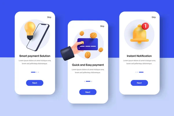 一组Ui Gui屏幕在线支付应用程序模板的移动应用程序 响应网站线框 Web Design Kit 网上购物的登机屏幕 矢量3D说明 — 图库矢量图片