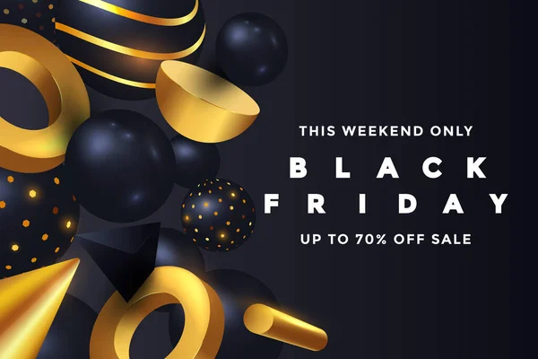 Black Friday Sale Banner Ontwerp Zwarte Rubberen Ballon Teken Geometrische — Stockvector