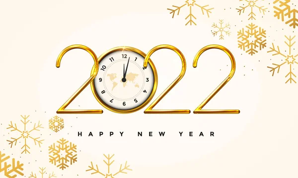 Šťastný Nový Rok2022 Zlatý Kov Jasném Pozadí Slavnostní Realistická Dekorace — Stockový vektor