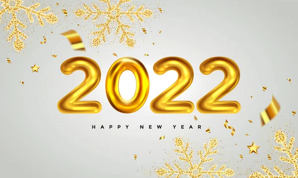 Buon Anno 2022 Numero Metallo Dorato Sfondo Brillante Decorazione Realistica — Vettoriale Stock