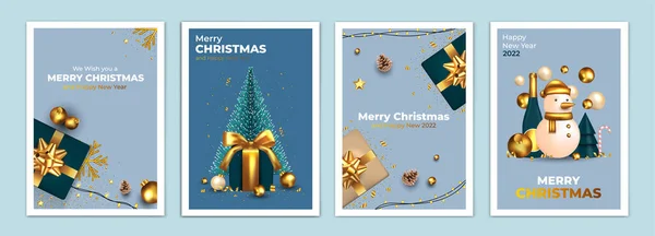 圣诞快乐 新年快乐背景 节日封面 设计与现实的新年前夕和圣诞装饰品 矢量说明性圣诞节模板 — 图库矢量图片