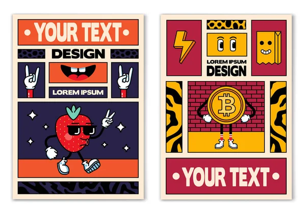 Retro Posters Banners Tekenfilm 80S 90S Comic Stijl Met Mode — Stockvector