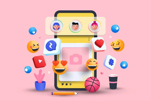 Social Media Plattform Online Social Kommunikation Applikationer Koncept Emoji Hjärtan — Stock vektor