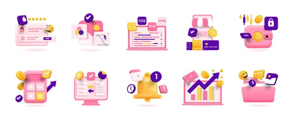 Icono Negocio Conjunto Ilustraciones Moda Negocios Digitales Marketing Análisis Datos — Archivo Imágenes Vectoriales