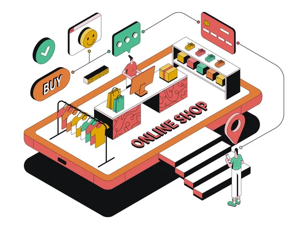 Modern Isometric Design Illustration Commerce Online Shopping Concept Can Used —  Vetores de Stock