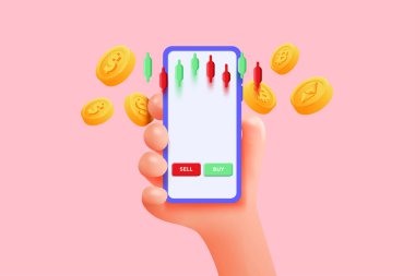 Cryptocurrency transaction and Mobile banking infographic. Send money. Bitcoin digital wallet. E-payment 3d concept. International money transfer 3D vector illustration