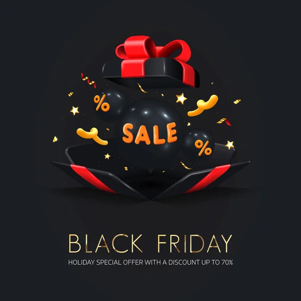 Black Friday Sale Poster Commercial Discount Event Banner Black Background — Stock Vector