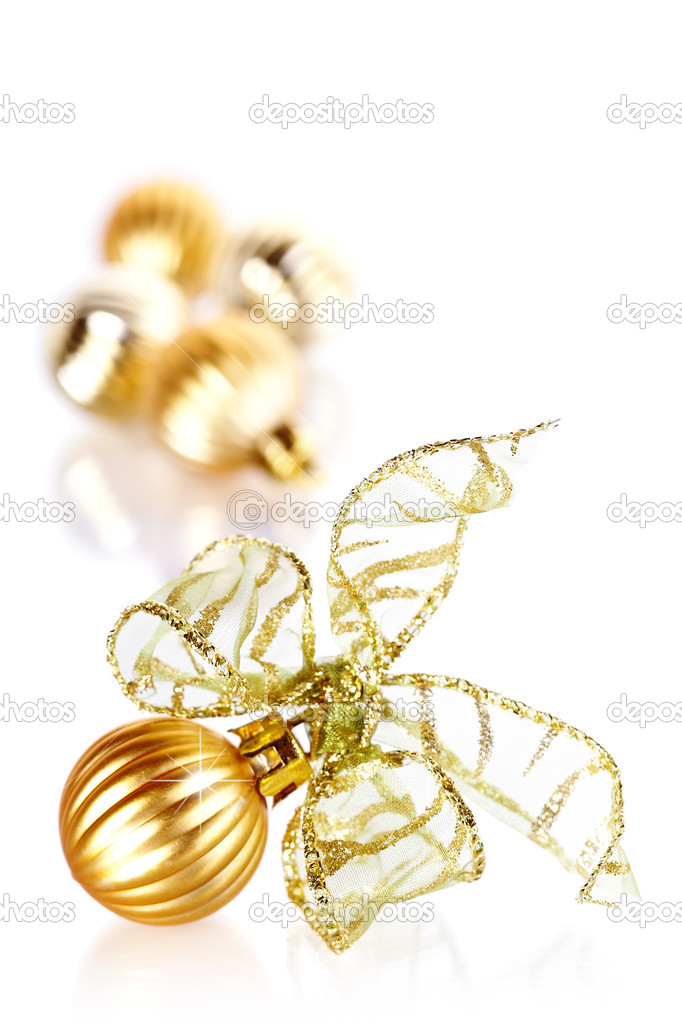 Christmas gold ball with a bow.